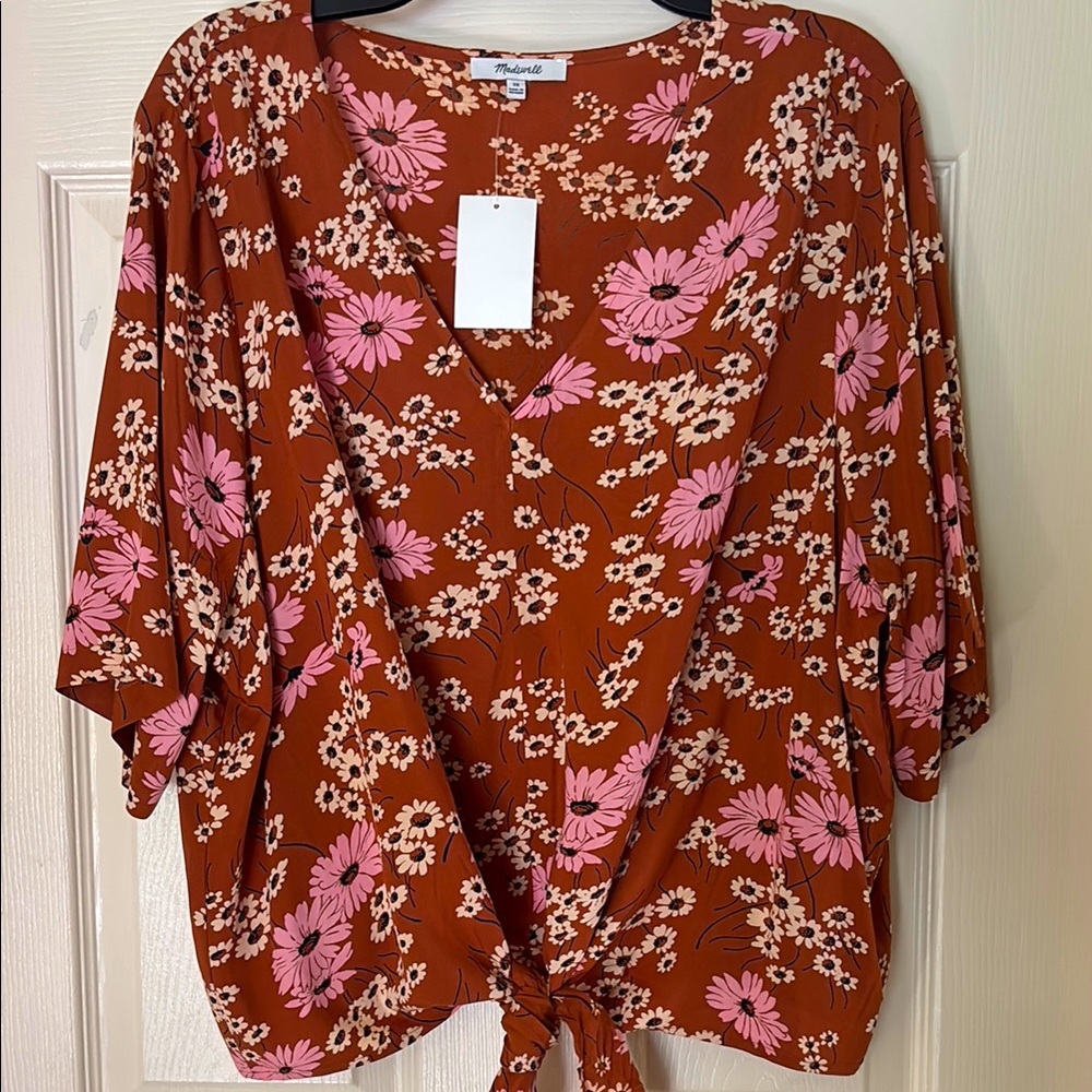 MADEWELL FLORAL TIE BLOUSE